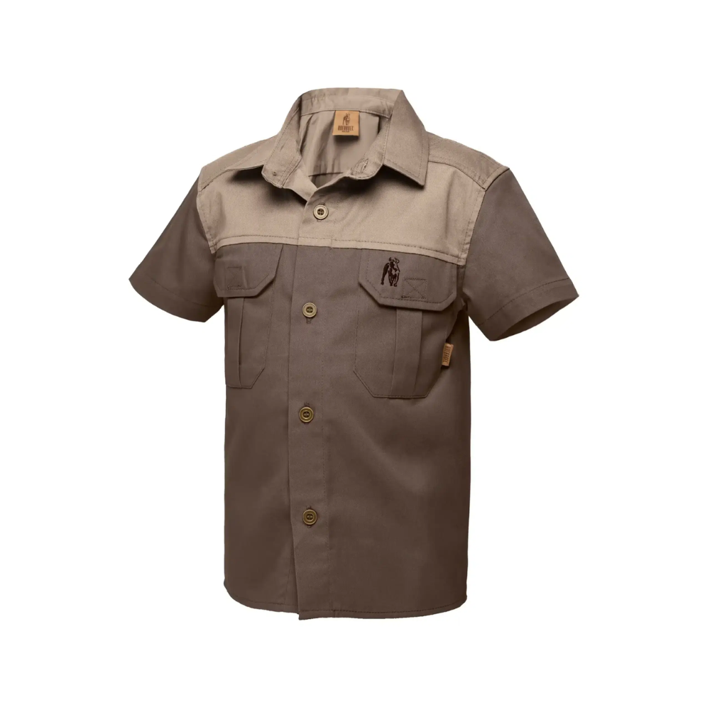 Boerboel Wear Kids S_S Kalahari Shirt – Bark & Putty front view