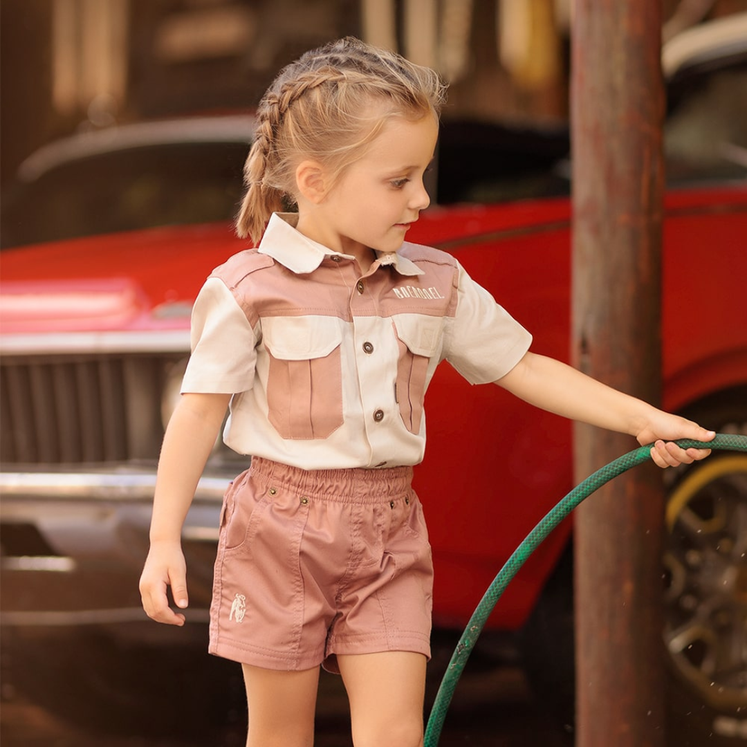 Boerboel Wear Kids Set Stone & Blush Pink kid wearing set