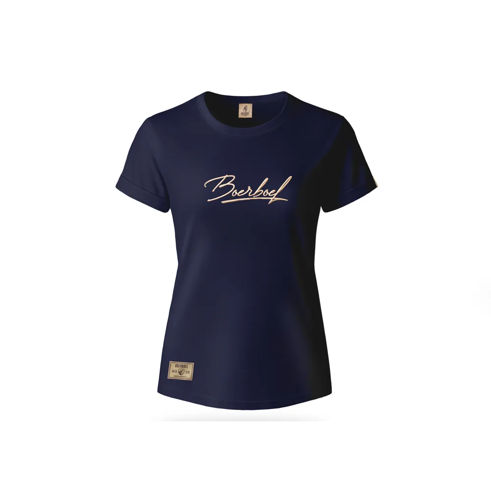 Boerboel Wear Ladies T-Shirt - Metallic Puff Print Navy