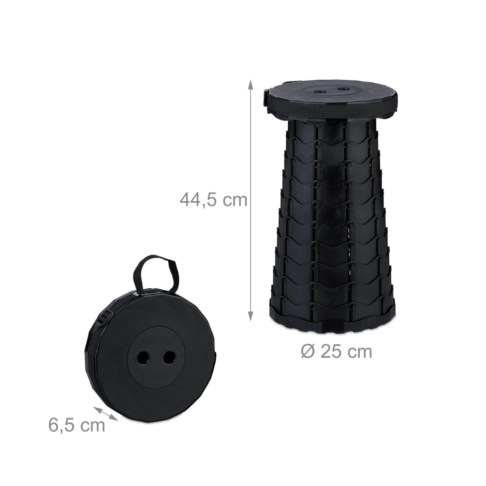 Foldable Telescopic Stool with Carry Strap - Black